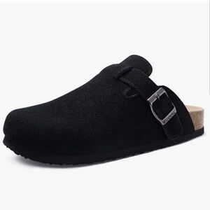 Black Mules with Adjustable Strap and Comfortable Footbed